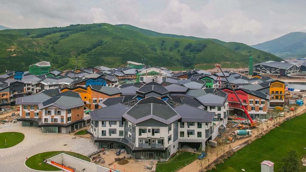 Taizicheng snow town in the Chongli district is under construction for the Beijing 2022 Winter Olympics. Photograph: Getty Images