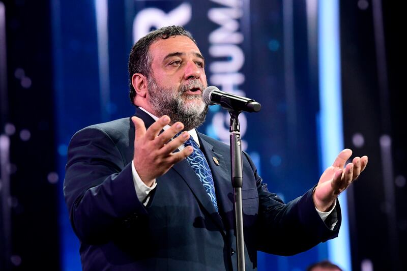 Ruben Vardanyan offers remarks during the 2017 Aurora Prize Ceremony at the Karen Demirtchian Sport/Concert Complex on May 28th, 2017 in Yerevan, Armenia. Photograph: Victor Boyko/Getty for Aurora Humanitarian Initiative