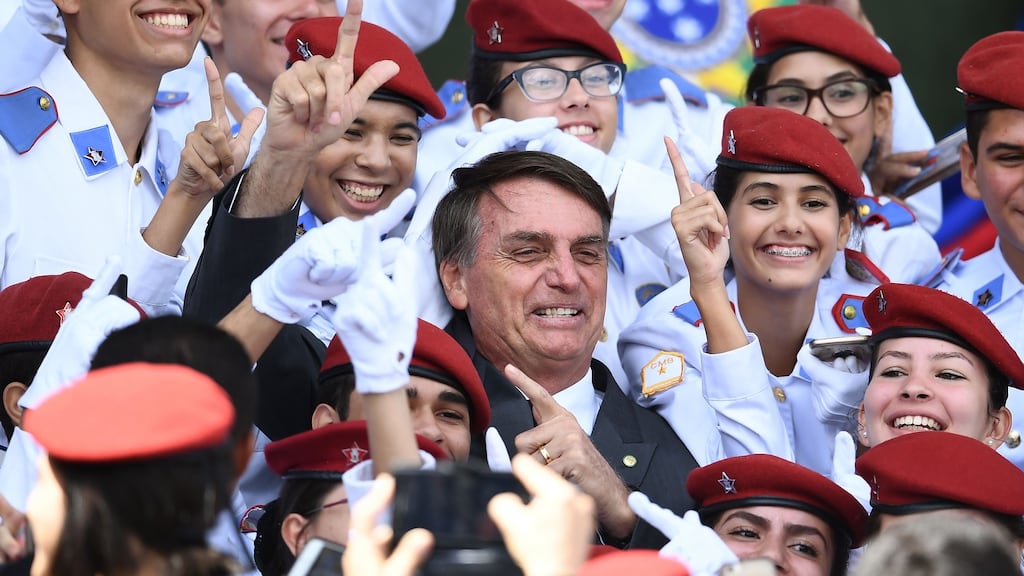 Presidential candidate Jair Bolsonaro. Many in Brazil have no doubt about the threat a Bolsonaro presidency would represent to the country’s democratic institutions. Photograph: Evaristo Sa/AFP/Getty Images