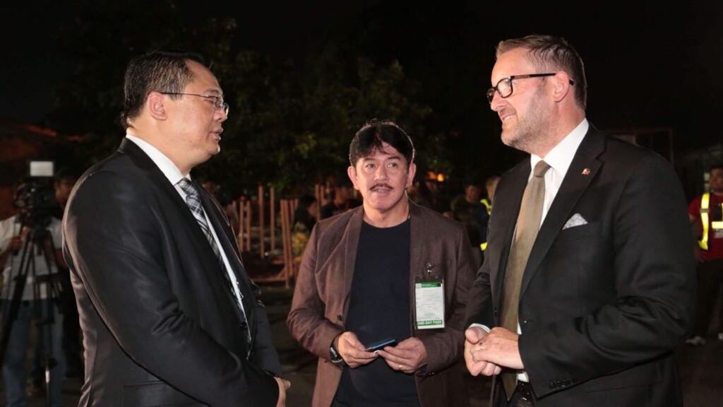 Honorary Consul of the Philippines for Ireland  Mark Congdon (right) is greeted at Clarke Airport this evening by Philippines government official Elmer Cato (left).