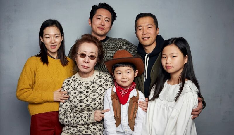 Director Lee Isaac Chung with the cast of Minsar, during the Sundance Film Festival. Photograph: Taylor Jewell/ Invision/ AP