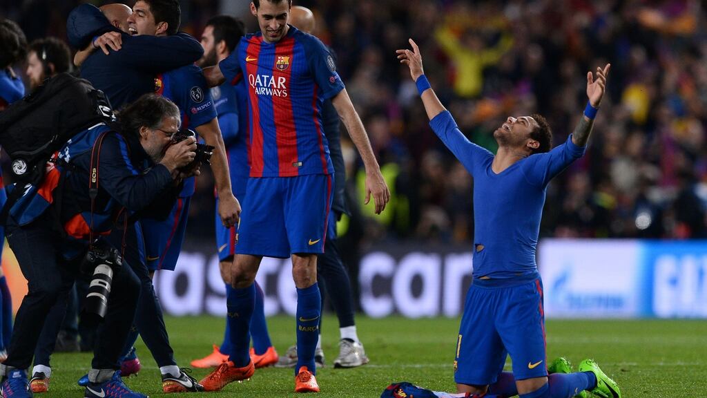 Neymar’s late brilliance inspired Barcelona to their improbable 6-1 win over PSG. Photograph: Josep Lago/AFP