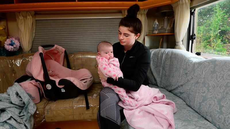 Kathleen Joyce with her baby Belle at Belcamp site in Darndale. Photograph: Cyril Byrne