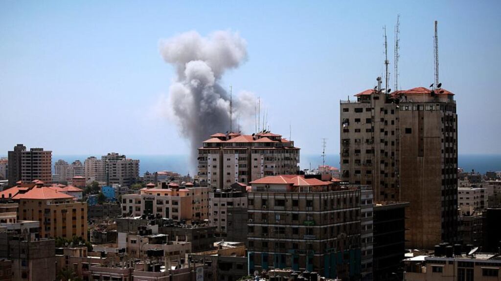 Smoke rises after an air strike in eastern Gaza City today. Photograph: Mohammed Saber/EPA