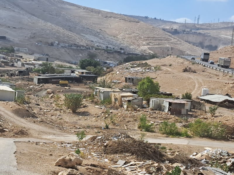Kasarat encampment encampment near the main Jericho-Ramallah Road. Photograph: Mark Weiss