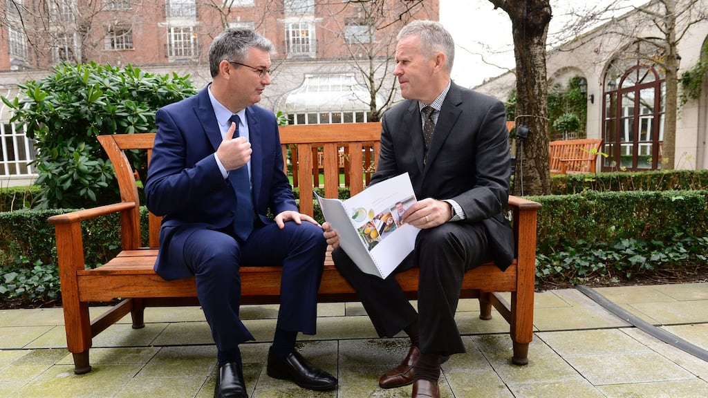 Kerry Group chief executive designate Edmond Scanlon and Stan McCarthy, the group’s chief executive, in Dublin last month at a preliminary statement of results for the year ended December 31st, 2016. Photograph: Dara Mac Dónaill