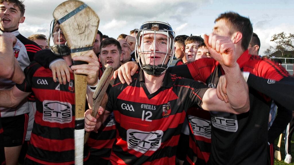 Pauric Mahony leads the Ballygunner celebrations after victory over Passage East in the Waterford senior hurling championship final at Walsh Park. Photograph: Ken Sutton/Inpho