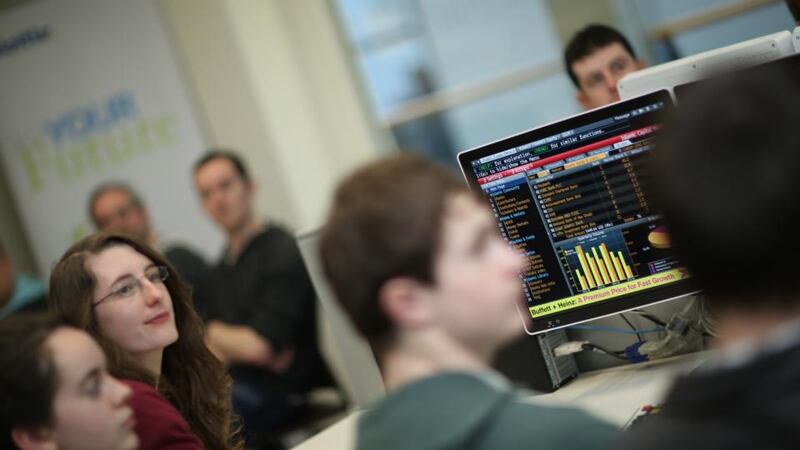 Students in the trading room at the UCD Quinn School of Business