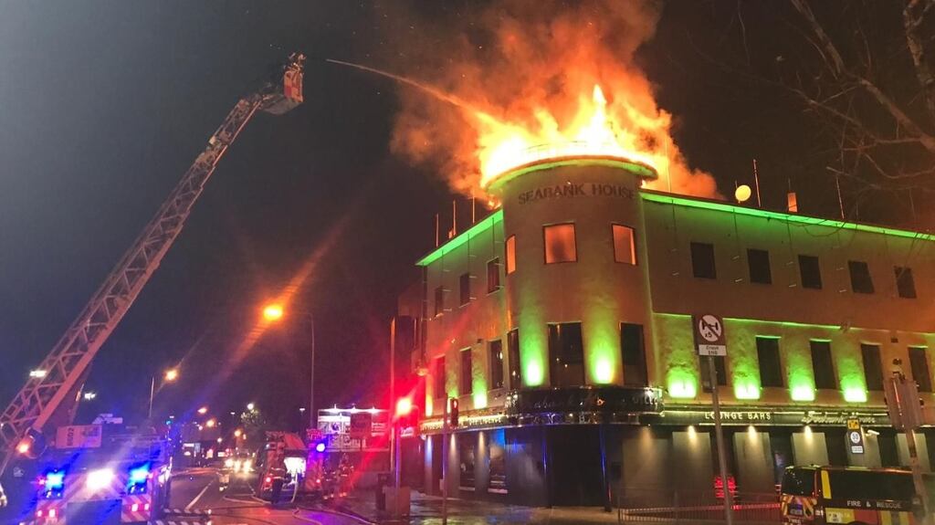 Fire crews tackle the fire at East Wall Road early on Thursday morning. Photograph: Dublin Fire Brigade