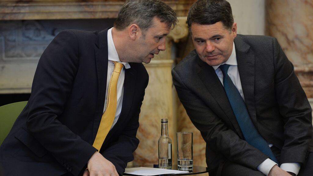 Minister of State with responsibility for financial services Michael D’Arcy and Minister for Finance Paschal Donohoe. Photograph: Alan Betson