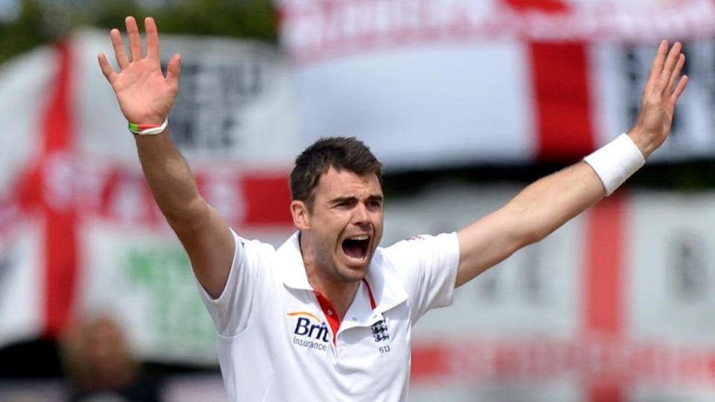 England's James Anderson appealing during the Second Test match at Hawkins Basin Reserve, Wellington: Photograph: Anthony Devlin/PA Wire.