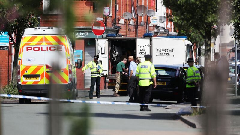 Police activity at a cordon in the Moss Side area of Manchester on Saturday. Photograph: PA