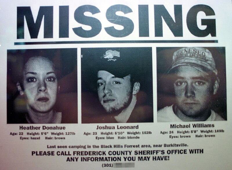 The Blair Witch Project: a missing poster featuring Heather Donahue, Joshua Leonard and Michael Williams. The film’s makers presented their disappearance as if it were a true story Photograph: William Thomas Cain/Getty