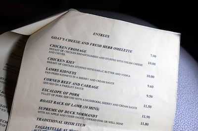 A menu for the Trocadero restaurant that Claire and Jackie Gough think dates from the early 1990s. Photograph: Laura Hutton