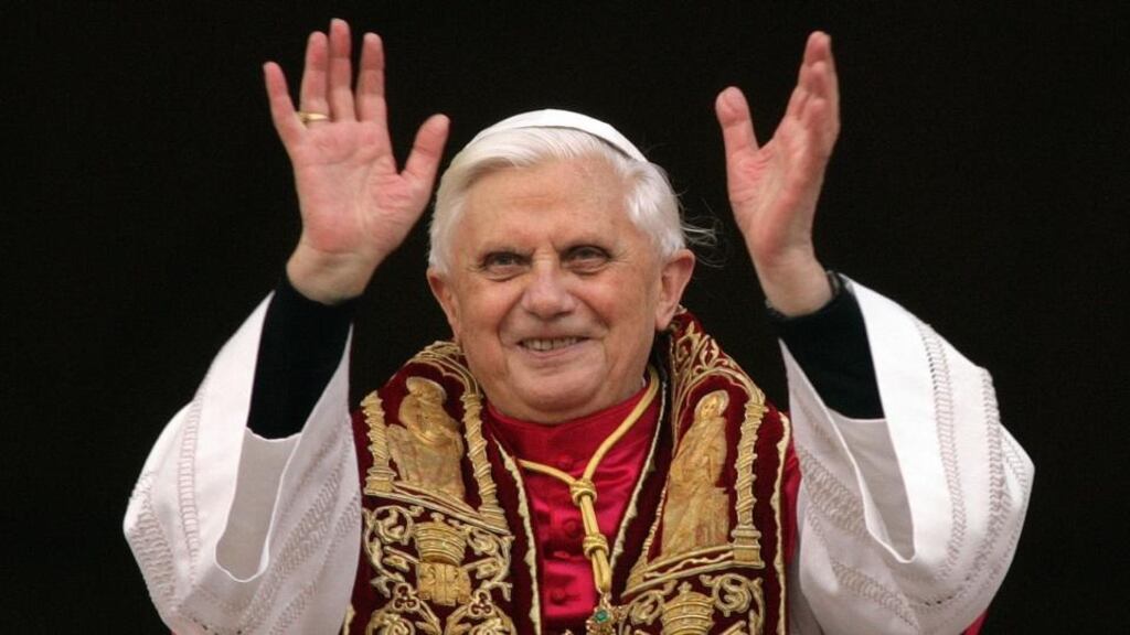 Pope Benedict XVI waves from a balcony of St Peter’s Basilica in the Vatican after being elected by the conclave of cardinals in April 2005. Photograph: Reuters/Max Rossi
