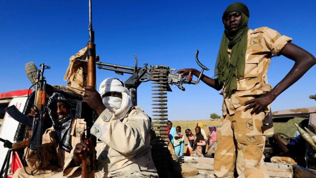 File image: Military personnel stand guard during a patrol in Tabit village in Sudan. At least 133 people have been killed and more than 100 wounded in clashes between two groups belonging to an Arab tribe in Sudan’s West Kordofan state, a tribal leader has said. Photograph: Mohamed Nureldin Abdallah/Reuters.
