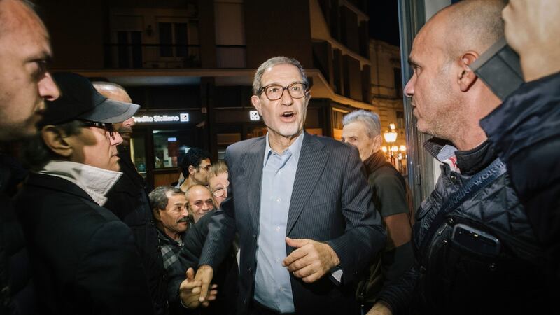 Nello Musumeci, a leading centre-right candidate, at a rally in Belpasso, Italy, on October 28th. Photograph: Gianni Cipriano/The New York Times