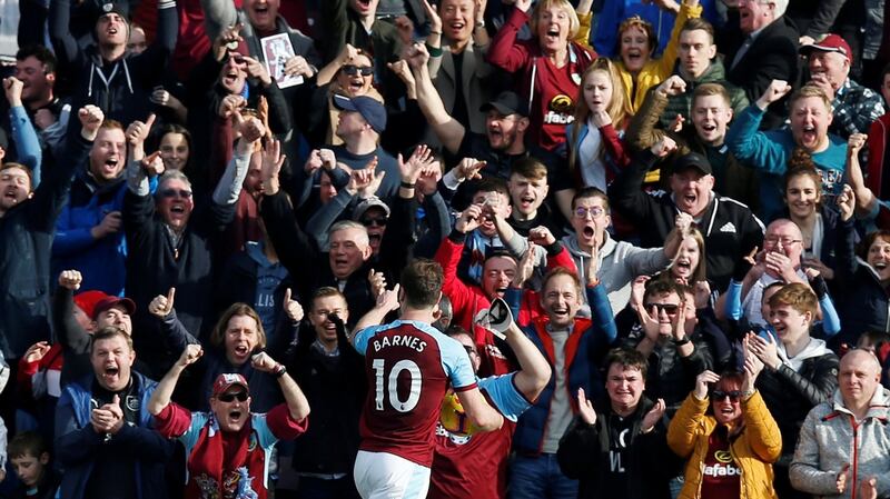 Burnley’s Ashley Barnes celebrates scoring their second goal. Photograph: Andrew Yates/Reuters
