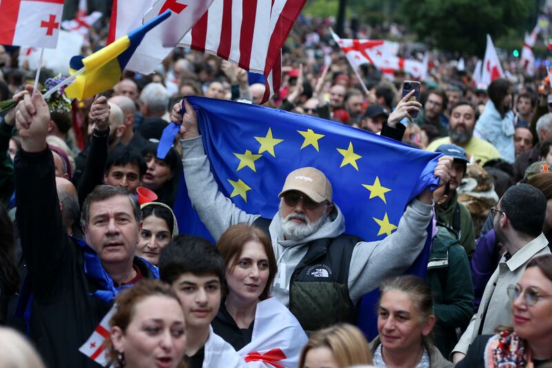 A protest against the "Foreign Agents" legislation in Tbilisi, Georgia. Photograph: Zurab Tsertsvadze/AP