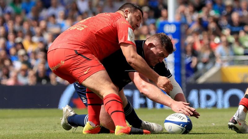 Dorian Aldegheri of Toulouse and Tadhg Furlong of Leinster during the Heineken Champions Cup semi-final at the Aviva Stadium in Dublin on Saturday. Photograph: Donall Farmer/PA Wire