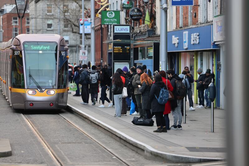 A Sandyford-bound Luas in Dublin city centre. Transport Infrastructure Ireland has set out possible expansion plans. Photograph: Dara Mac Dónaill