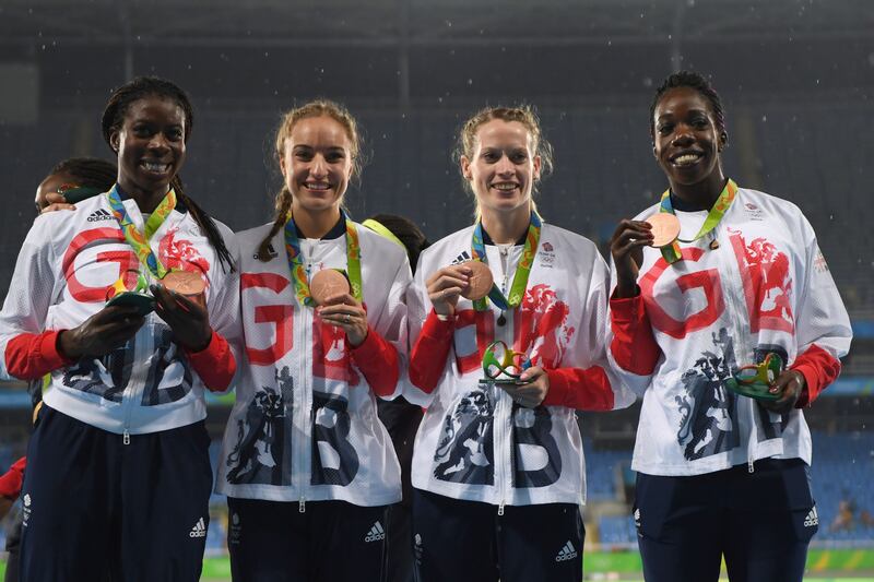 Anyika Onuora, Emily Diamond, Christine Ohuruogu and Eilidh Doyle with their bronze medals at the Rio 2016 Olympic Games. Photograph: Eric Feferberg/AFP via Getty