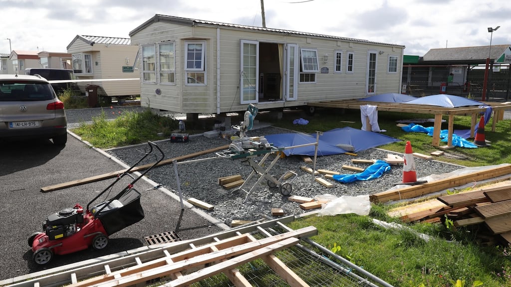 The scene on Wednesday morning at the Ashling Holiday Park, Clogherhead,  where a man was shot dead. Photograph: Collins.