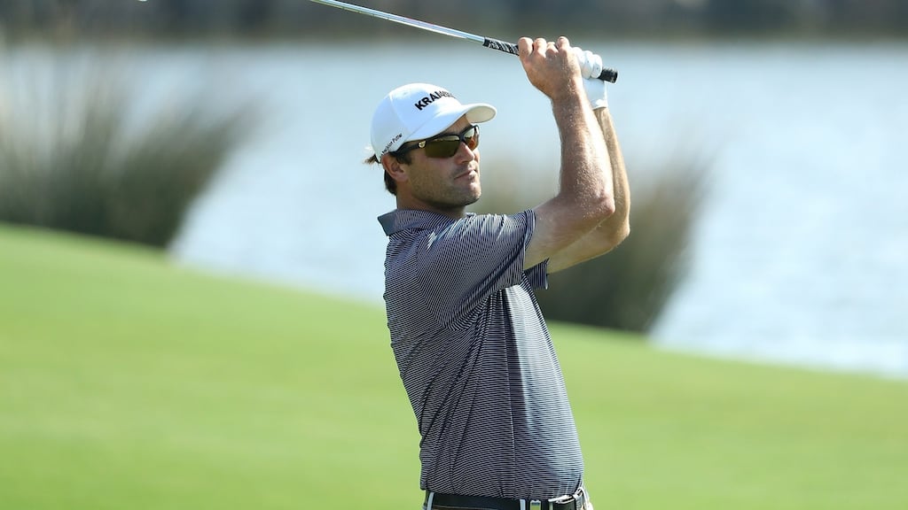 Florian Fritsch of Germany hits his second shot on the 18th hole during day one of the Portugal Masters at Victoria Clube de Golfe in Vilamoura, Portugal. Photo: Richard Heathcote/Getty Images