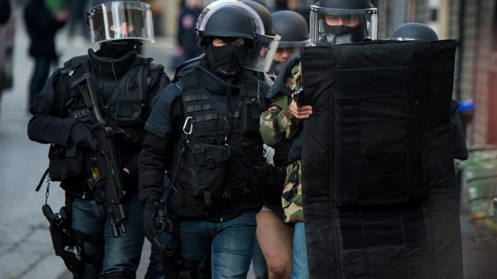 French security forces stormed a building in the early hours of Wednesday November 18th, in Saint Denis, Paris, where the suspected planner of the Paris attacks, Abdelhamid Abaaoud, was hiding. Photograph: Jerome Groisard/Ministere de l’Interieur – Dicom via AP