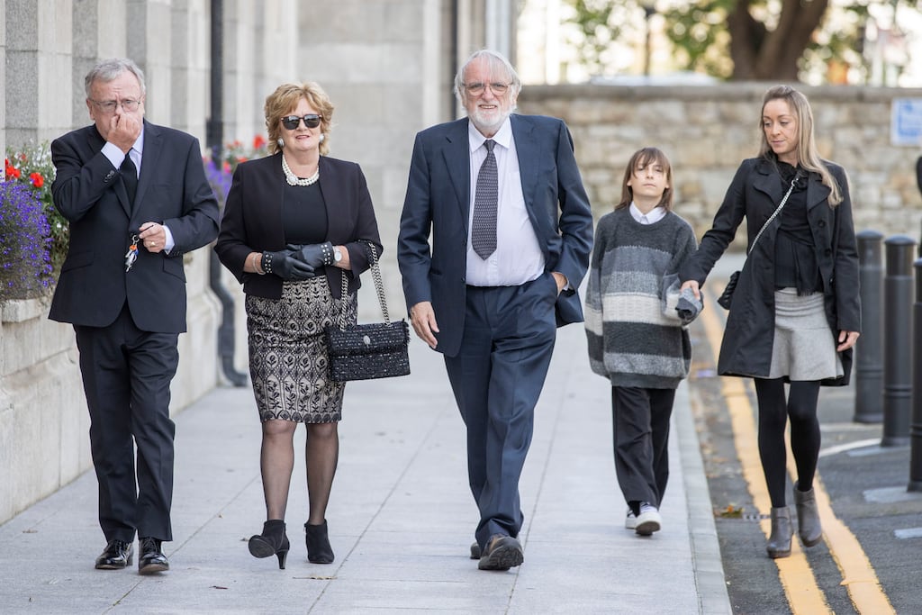 29/09/2023
-NEWS-
Peter MacMenamin (centre), partner of Bride Rosney, and family members at the service to celebrate the life of the former adviser to President Mary Robinson at the RDS, Ballsbridge, Dublin, on Friday. Photograph: Tom Honan