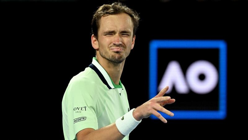 Russia’s Daniil Medvedev reacts after winning his second-round match against Australia’s Nick Kyrgios at the Australian Open in Melbourne. Photograph: Dean Lewins/EPA