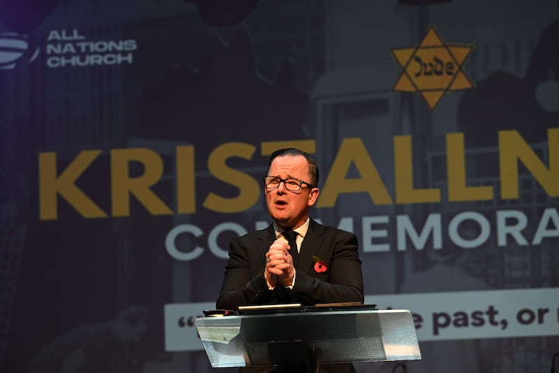 Pastor John Ahern at Kristallnacht remembrance event. Photograph: Bryan Meade