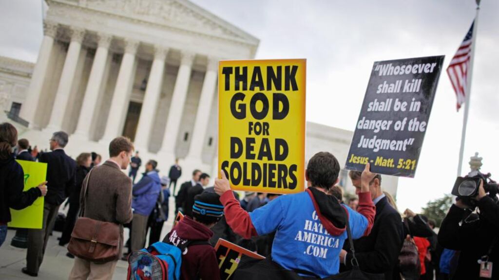 Jacob Phelps, grandson of Westboro Baptist Church pastor Fred Phelps, demonstrates outside the U.S. Supreme Court. Photograph: Chip Somodevilla/Getty