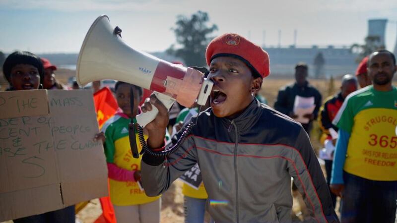 Anti-war protesters gather outside Johannesburg University in Soweto in advance of president Obama’s meeting with students  today. Photograph: Getty