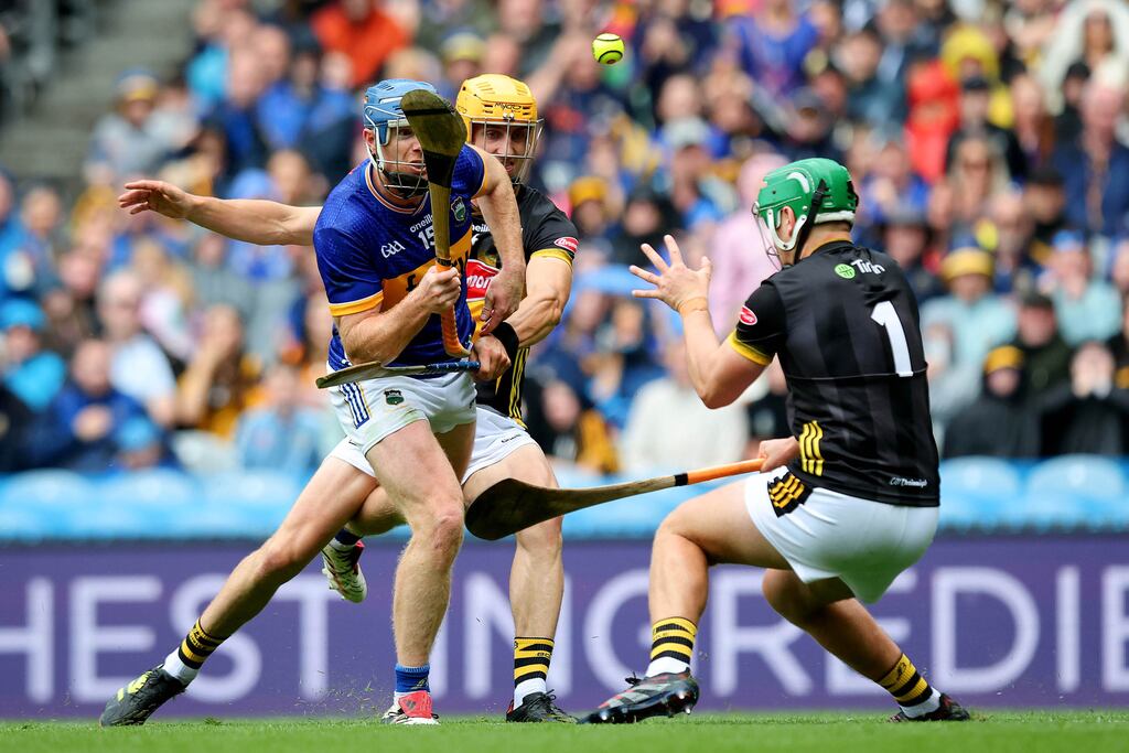 Tipperary’s Jason Forde scores his side’s third goal of the game against Kilkenny in the All-Ireland SFC semi-final. Photograph: Ryan Byrne/Inpho