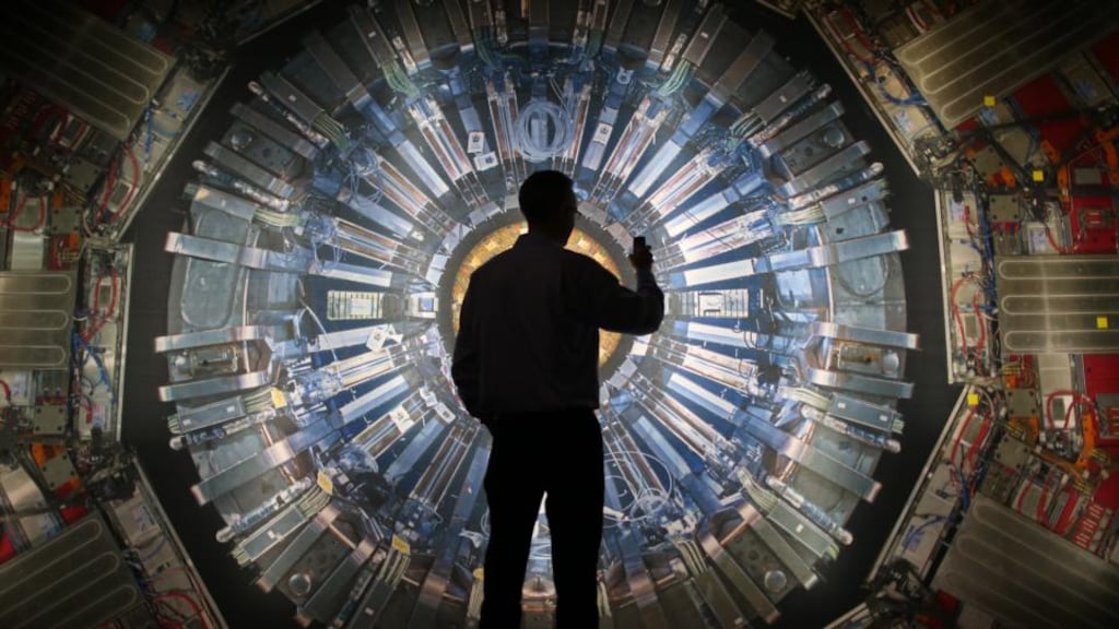 A large back-lit image of the Large Hadron Collider at the Science Museum in London. Photograph: Peter MacDiarmid/Getty