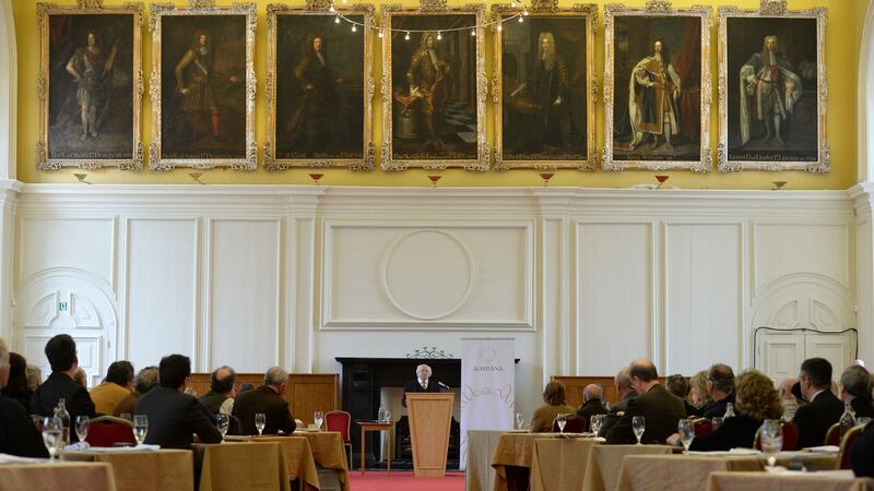 President Michael D Higgins gives the opening address at the Aosdána General Assembly in the Royal Hospital, Kilmainham, Dublin. Photograph: Dara Mac Dónaill