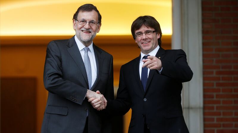 Spanish prime minister Mariano Rajoy and Catalan president Carles Puigdemont in April, 2016. Photograph: Susana Vera/Reuters