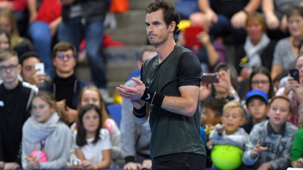 Andy Murray won through to the final of the European Open in Antwerp with a 3-6 7-5 6-2 win over France’s  Ugo Humbert. Photograph:  Luc Claessen/Belga/AFP via Getty Images