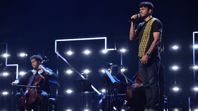 Sheku Kanneh Mason and Raymond Antrobus on stage at the ParalympicsGB Homecoming at Wembley on September 12th, 2021 in London. Photograph: Ian Gavan/Getty