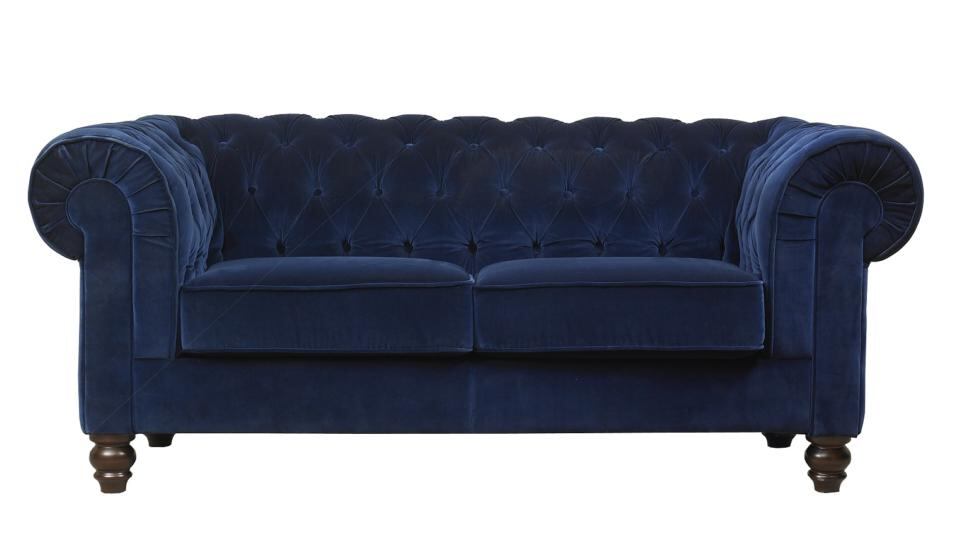 This chesterfield-style sofa, 190cm by 90cm by 70cm, by Mark Webster is upholstered in a polyester-nylon mix velour and is available in 20 colours. Seen below in a deep sapphire blue, it also comes in a deep jewel amethyst purple that will cheer up any sittingroom. It is reduced from €1,599 to €999 at Classic Furniture (01-2166110, classic furniture.ie), Beacon South Quarter, Dublin 18. Offer ends November 26th.