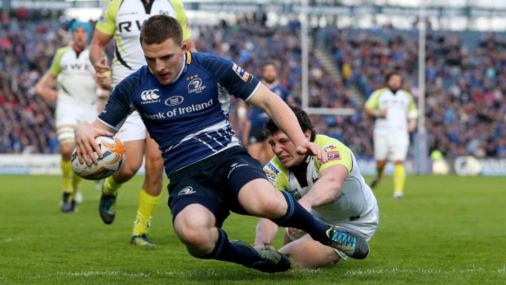 Andrew Conway crosses for one of his three tries at the RDS.