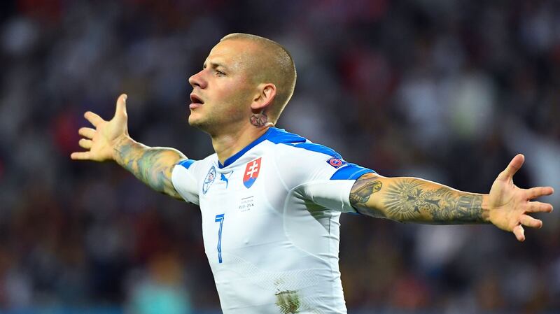 Vladimir Weiss became the first player to score at the European Championships who wasn’t based in Europe in 2016. Photograph: Joe Klamar/Getty/AFP
