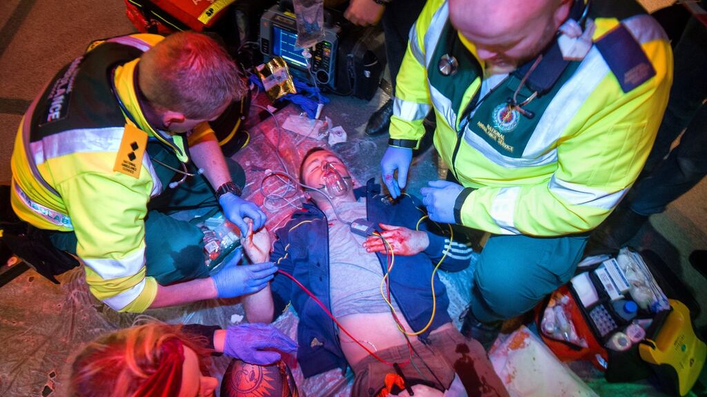 First responders and ambulance crews pictured during the ‘Cork City City Safe 17’ exercise in a Cork city nightclub. Photograph: Daragh Mc Sweeney/Provision