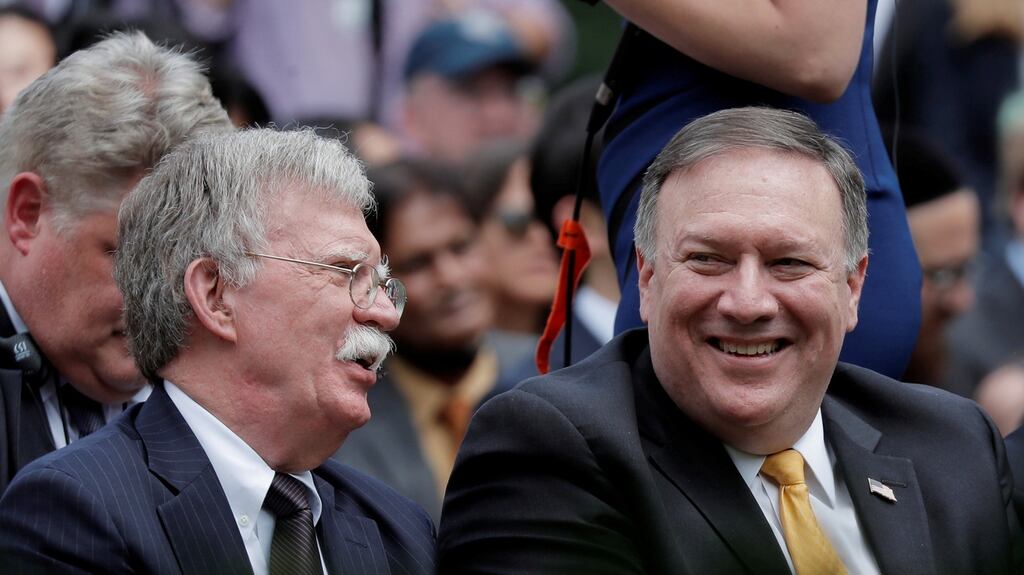 US national security advisor John Bolton and secretary of state Mike Pompeo: In a statement,   Mr Pompeo says that the US “rejects Russia’s attempted annexation of Crimea”. File photograph: Carlos Barria/Reuters