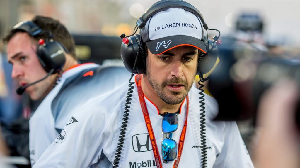 Spanish Formula One driver Fernando Alonso of McLaren-Honda in the grid before the Bahrain Formula One Grand Prix at the Sakhir circuit. Photograph: EPA