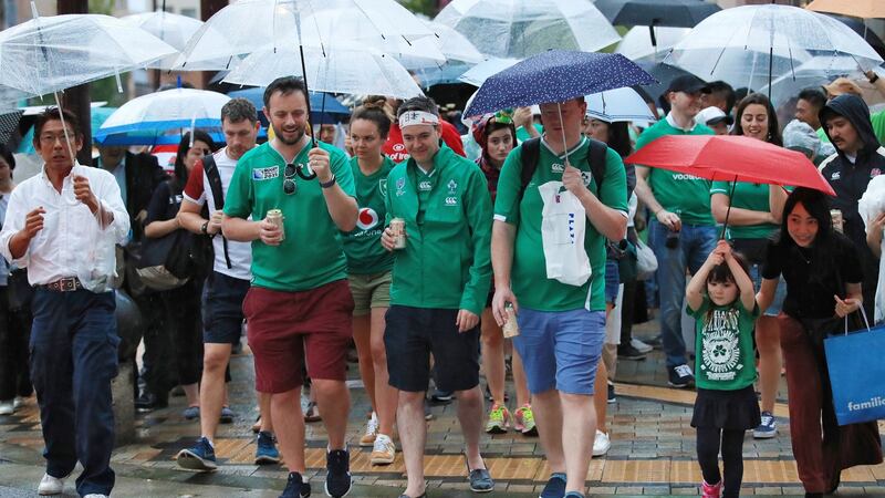 Ireland fans arrive at the Kobe Misaki Stadium, Kobe city. PA Photograph: Adam Davy/PA Wire
