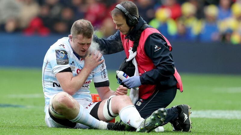 Donnacha Ryan injured his shoulder in the early stages of Racing 92’s defeat to Leinster. Photograph: Dan Sheridan/Inpho