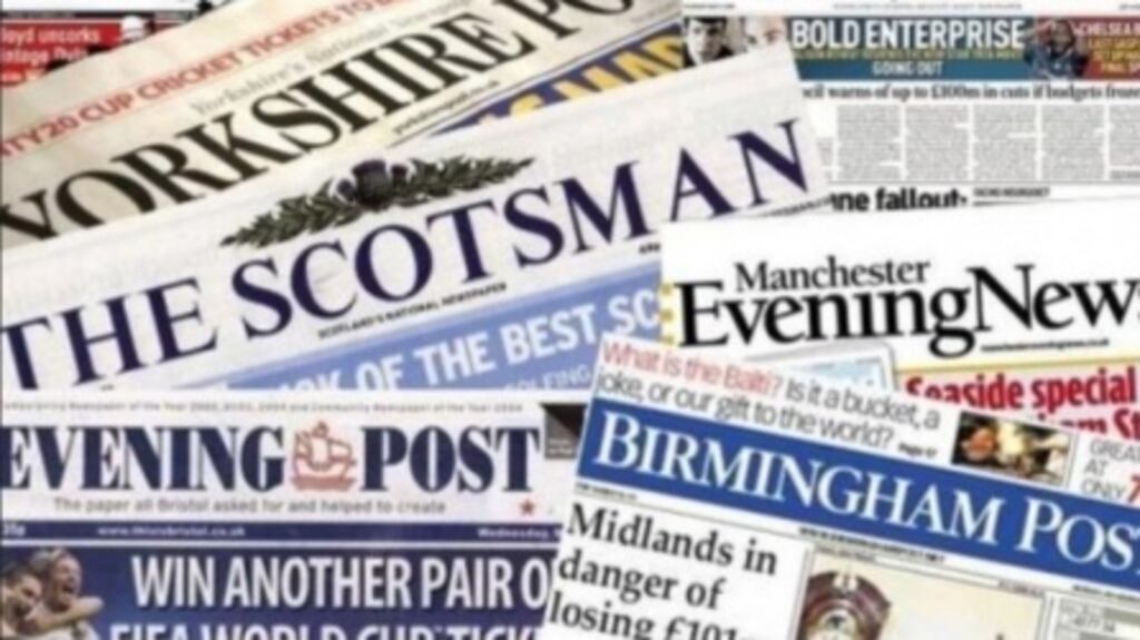 A collage of UK newspapers, including The Scotsman and the Yorkshire Post, owned by JTI Media.
