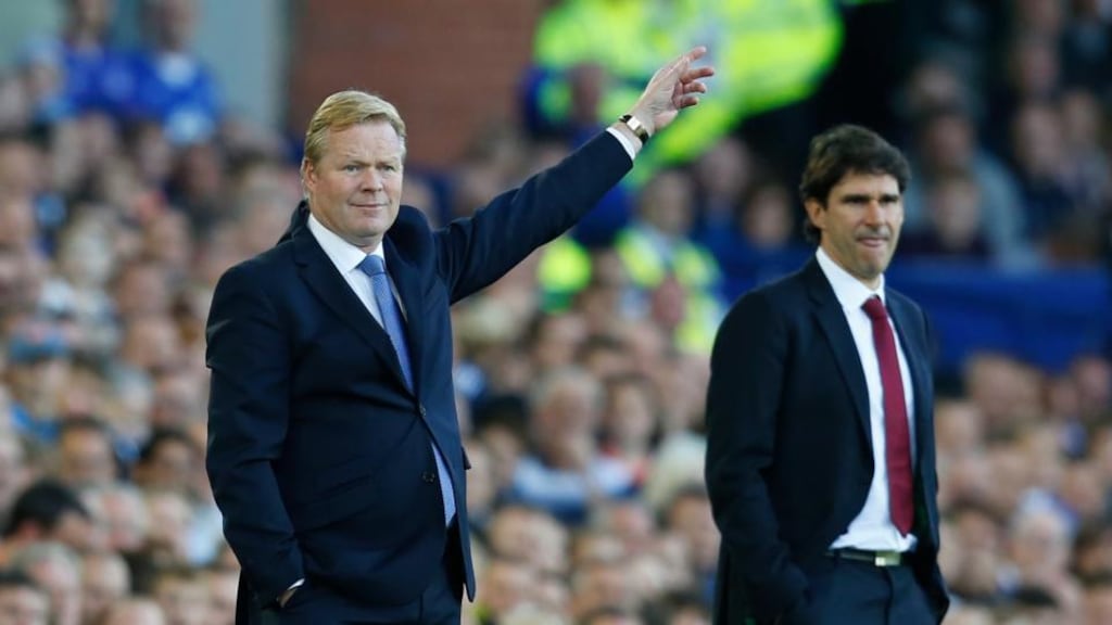 Everton manager Ronald Koeman and Middlesbrough manager Aitor Karanka: Everton maintained unbeaten run with Saturday’s 3-1 win. Photograph: Ed Sykes/Reuters